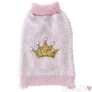 Coco Lane Couture Pink Sweater Gold Crown Pearls Dog Sweater Pet Sweater M NWOT
